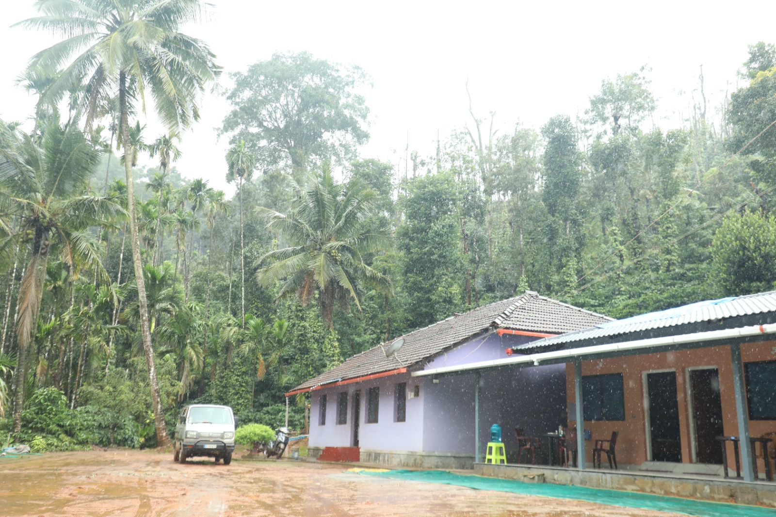 Mungaru Woods Homestay surrounded by forest and rain